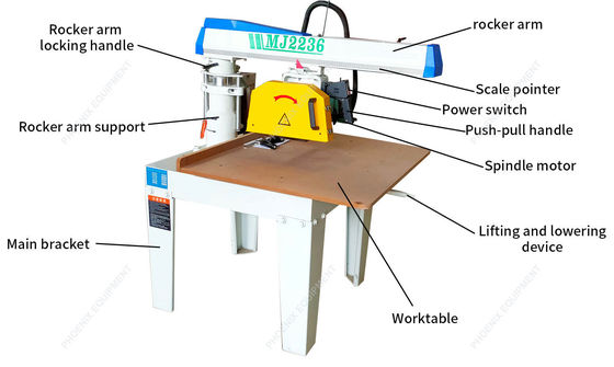 Équipement professionnel de coupe de bois MJ2236 / MJ2238 Table bras radiale scie circulaire